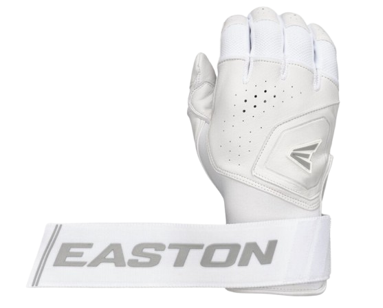 A photo of the Easton Mav Pro Locked-In Adult Batting Gloves in colour white. Rear view strap out.
