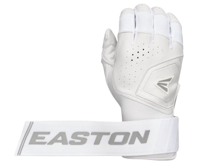 A photo of the Easton Mav Pro Locked-In Adult Batting Gloves in colour white. Rear view strap out.