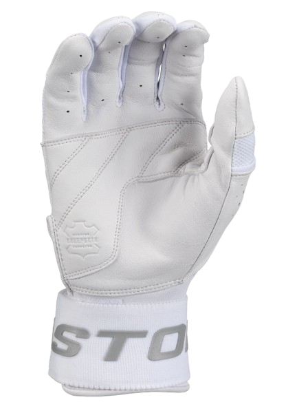 A photo of the Easton Mav Pro Locked-In Adult Batting Gloves in colour white. Palm view.