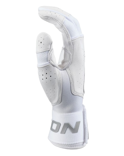 A photo of the Easton Mav Pro Locked-In Adult Batting Gloves in colour white. Side view.