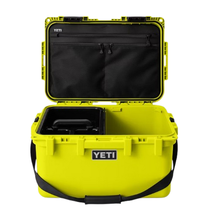 A photo of the Yeti Loadout Gobox 30 2.0 Gear Case in colour yellow. Front view with the case open.