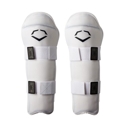 A photo of the Evoshield Slo-pitch Leg Guards in colour white. Both right and left pad.