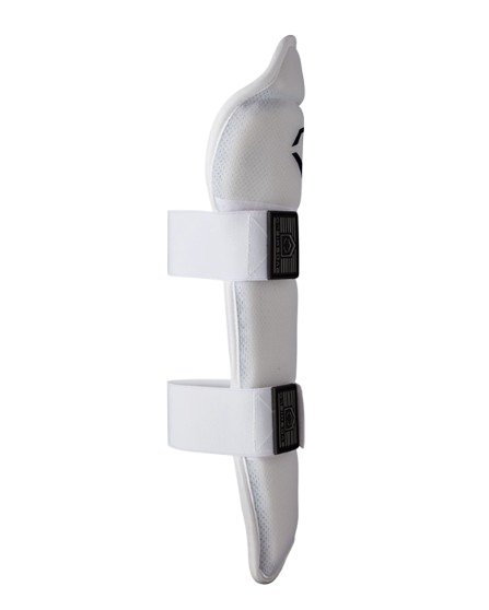 A photo of the Evoshield Slo-pitch Leg Guards in colour white. Sideways pad.