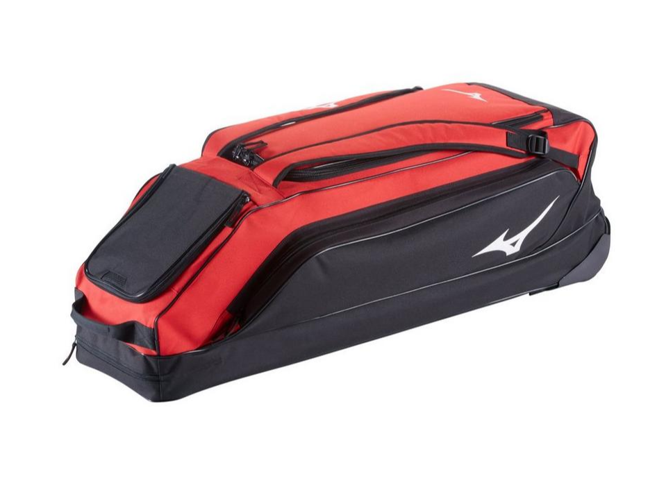 A photo of the Mizuno Classic G2 Wheel Bag in colour red and black.