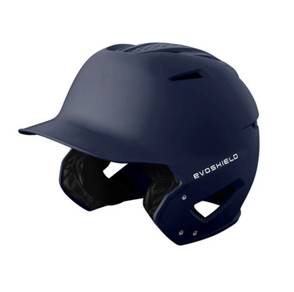 A photo of the EvoShield XVT 2.0 Gloss Batting Helmet in colour navy. Side view.