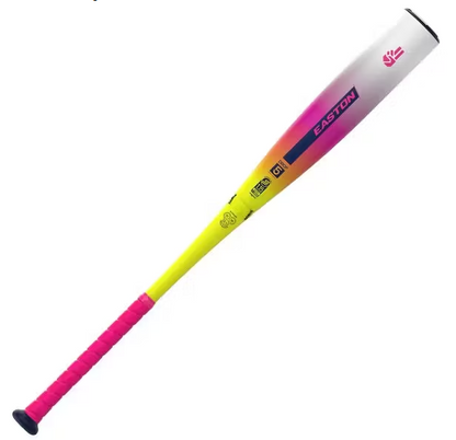 A photo of the 2026 Easton Dub (-5) USSSA Baseball Bat in colour pink, white, and yellow. 