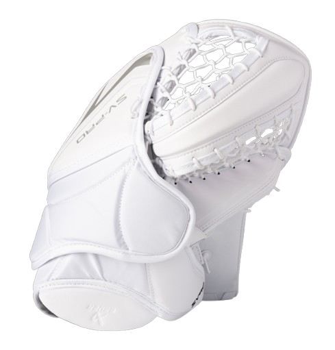 A photo of the Bauer SV-PRO Senior Goalie Catcher (2025) in colour white. Back of the pad.