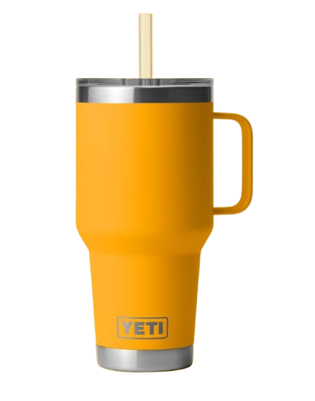 A photo of the Yeti Rambler 35oz Straw Mug in colour beekeeper yellow.