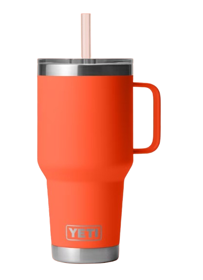 A photo of the Yeti Rambler 35oz Straw Mug in colour papaya orange.