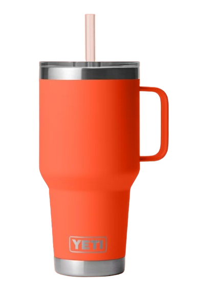 A photo of the Yeti Rambler 35oz Straw Mug in colour papaya orange.