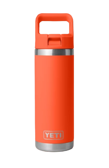 A photo of the Yeti Rambler 18oz Straw Water Bottle in papaya orange.
