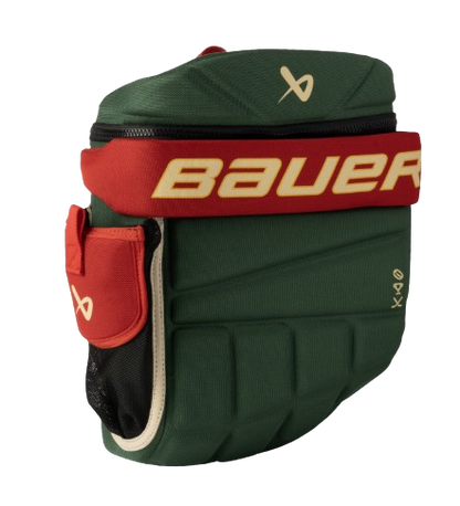 A photo of the Bauer Youth Glove Backpack in Minnesota colours, green and red.