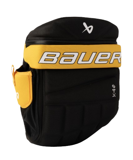 A photo of the Bauer Youth Glove Backpack in Boston colours, black and yellow.
