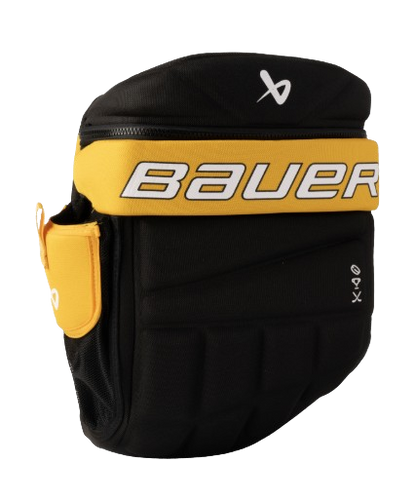 A photo of the Bauer Youth Glove Backpack in Boston colours, black and yellow.