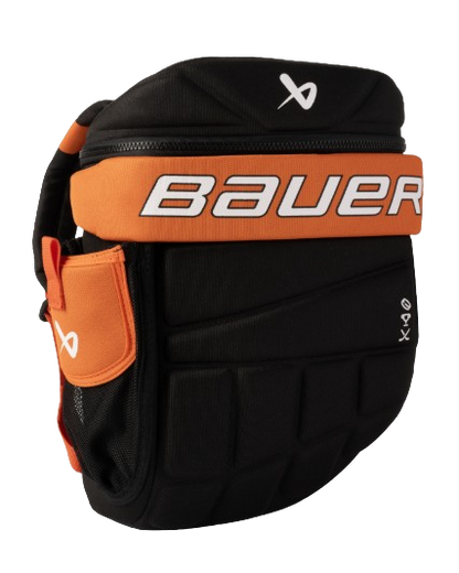 A photo of the Bauer Youth Glove Backpack in Philadelphia colours, black and orange.