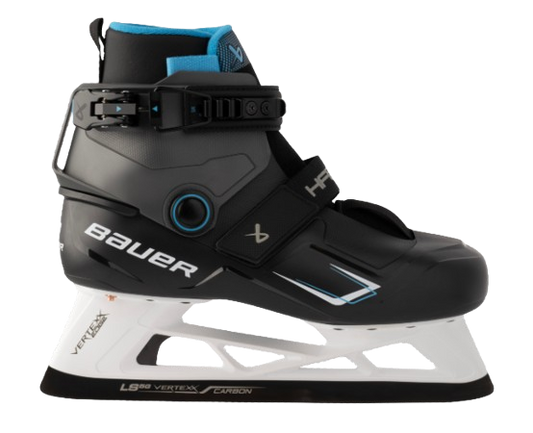 A photo of the Bauer Konekt HF3 Senior Goalie Skates in colour black, white, and blue.