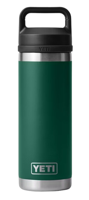 A photo of the Yeti Rambler 18oz Bottle with Chug Cap in colour black forest green.