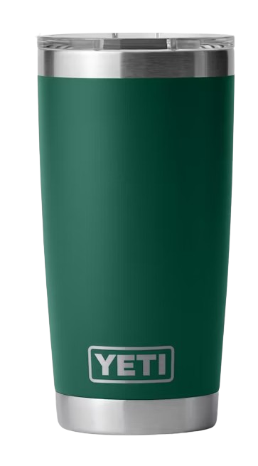 A photo of the Yeti Rambler 20oz Tumbler in colour black forest green.