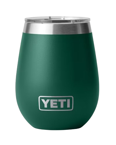 A photo of the Yeti Rambler 10oz Wine Tumbler in colour black forest green.