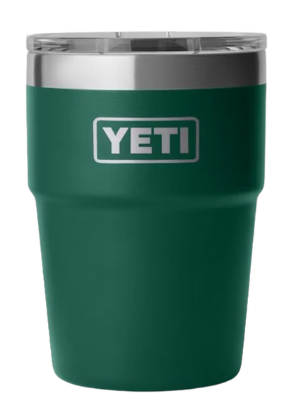A photo of the A photo of the Yeti 16oz Stackable Rambler in colour black forest  green.