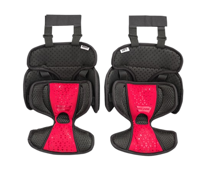 A photo of a pair of CCM Pro Goalie Knee Pads in colour black and red.