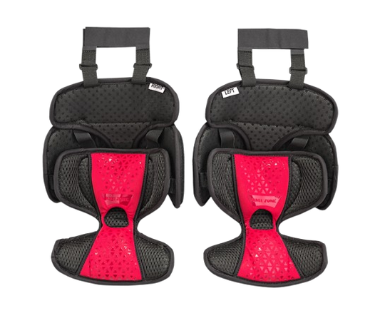 A photo of a pair of CCM Pro Goalie Knee Pads in colour black and red.