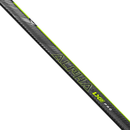 A photo of the Warrior Alpha LX2 Pro Intermediate Hockey Stick (2023) shaft in colour black and green.