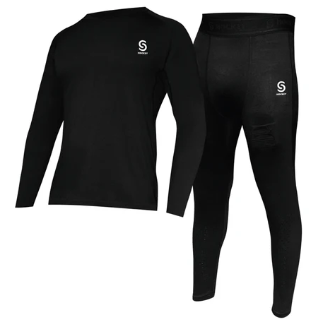A photo of the Source for Sports Fitted Base Layer 2-Piece Junior Set in colour black.