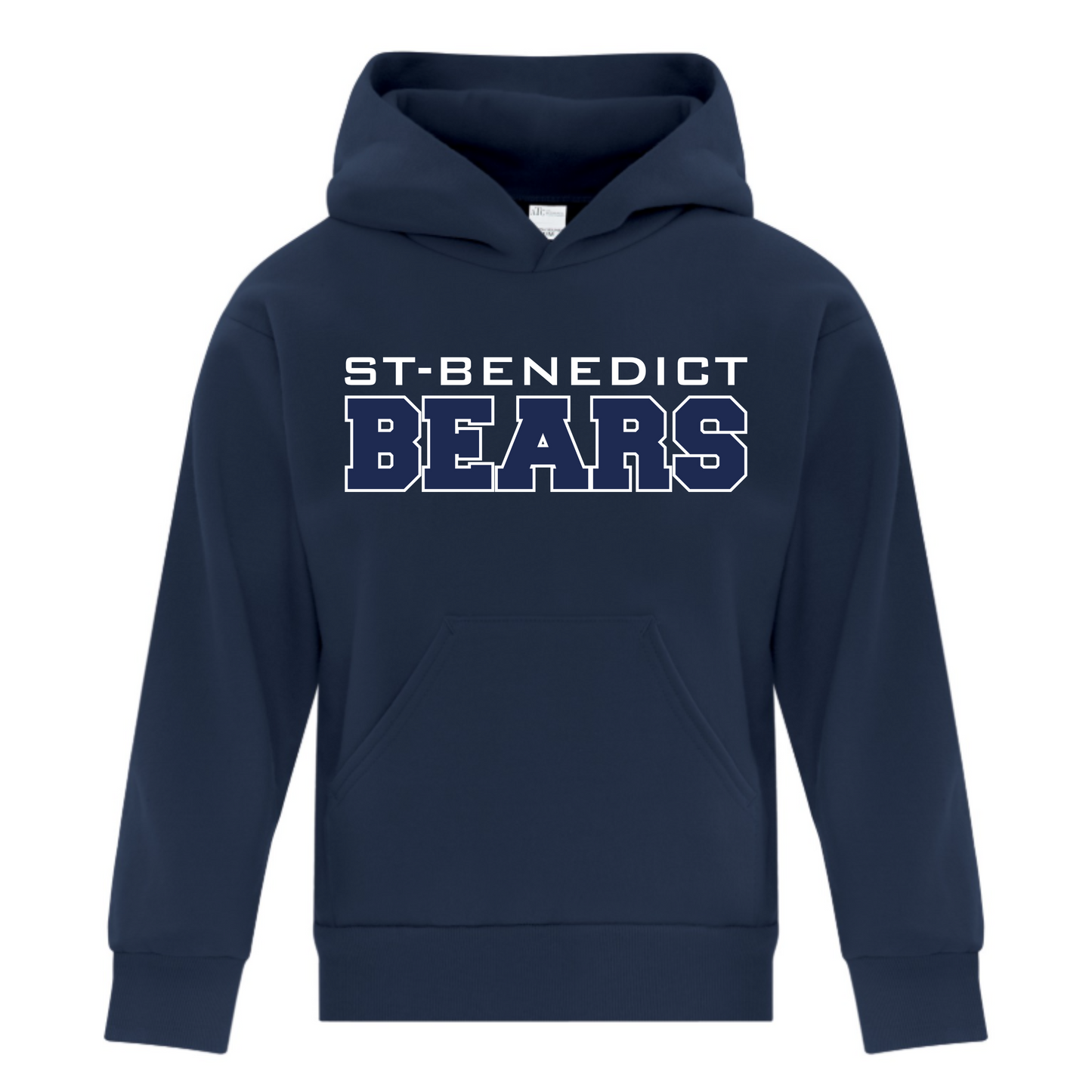 A photo of the St. Benedict - Youth Gildan Hoodie in colour navy blue.