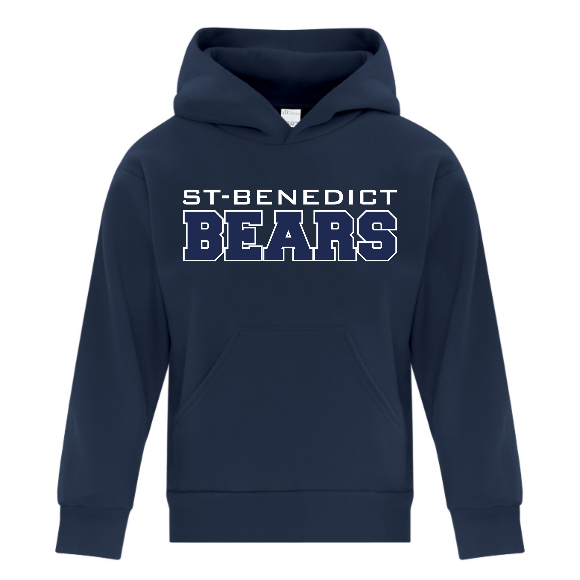 A photo of the St. Benedict - Youth Gildan Hoodie in colour navy blue.