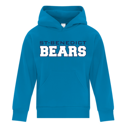 A photo of the St. Benedict - Youth Gildan Hoodie in colour sapphire blue.