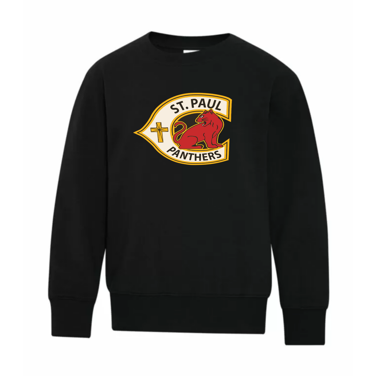 A photo of the St. Paul Catholic Elementary School Panthers - Youth Crewneck Sweatshirt in colour black.
