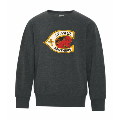 A photo of the St. Paul Catholic Elementary School Panthers - Youth Crewneck Sweatshirt in colour grey.