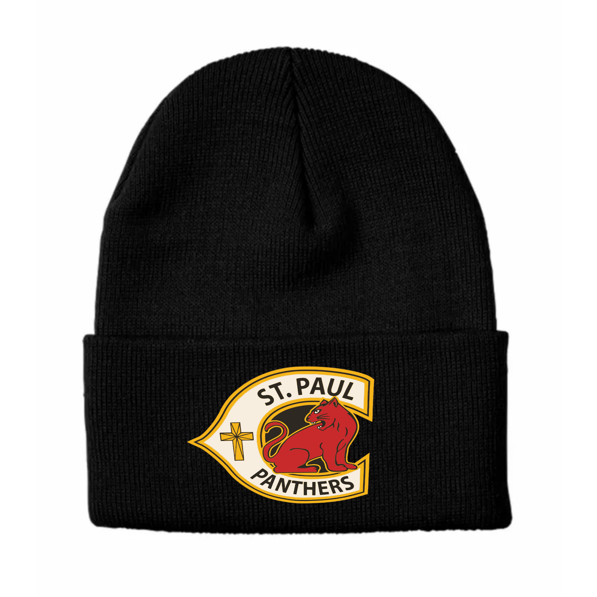 A photo of the St. Paul Catholic Elementary School Panthers - Knit Cuff Toque in colour black.