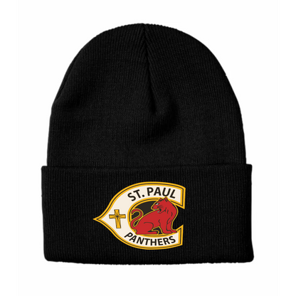 A photo of the St. Paul Catholic Elementary School Panthers - Knit Cuff Toque in colour black.