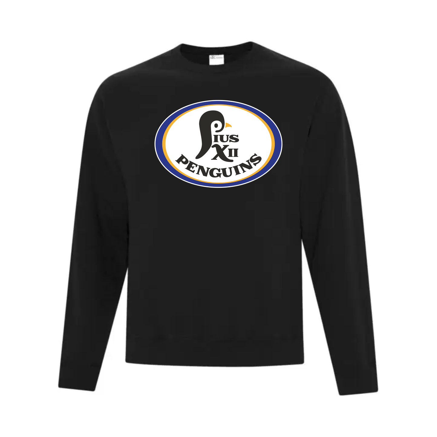 A photo of the St Paul Pius XII Penguins - Adult Crewneck Sweatshirt in colour black.