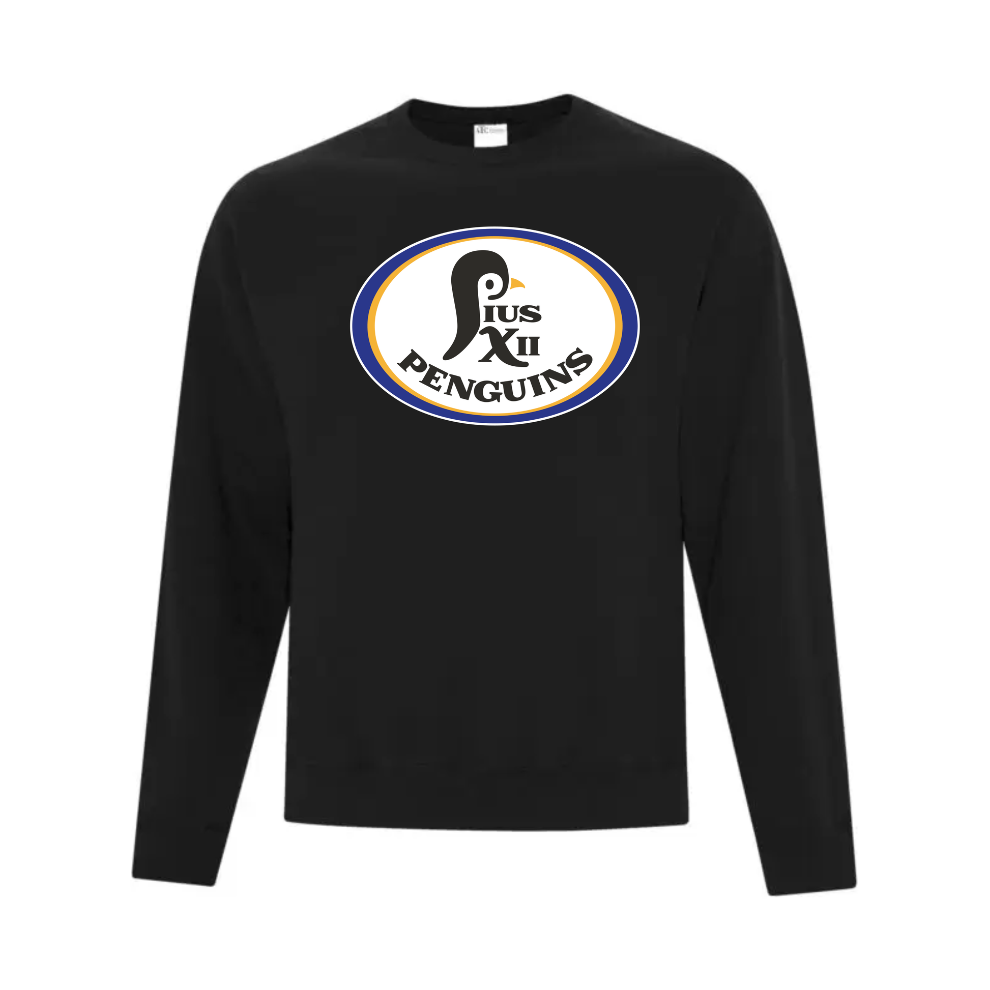 A photo of the St Paul Pius XII Penguins - Adult Crewneck Sweatshirt in colour black.