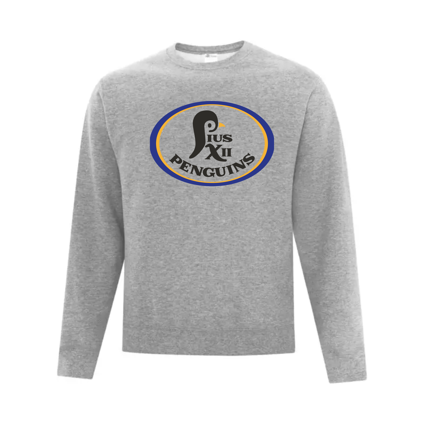A photo of the St Paul Pius XII Penguins - Adult Crewneck Sweatshirt in colour grey.