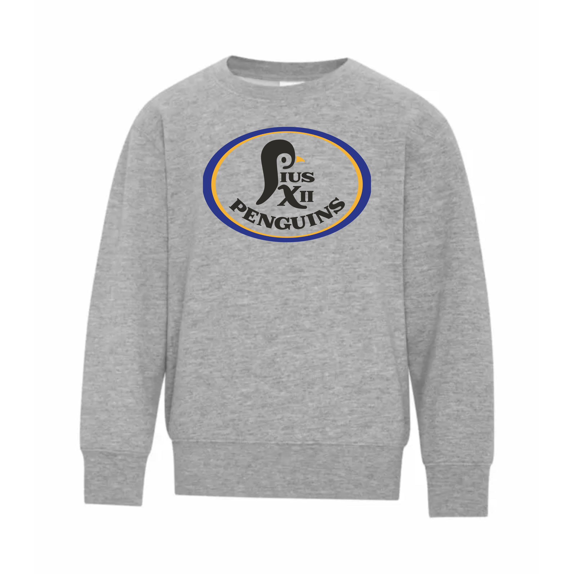 A photo of the St Paul Pius XII Penguins - Youth Crewneck Sweatshirt in colour grey.