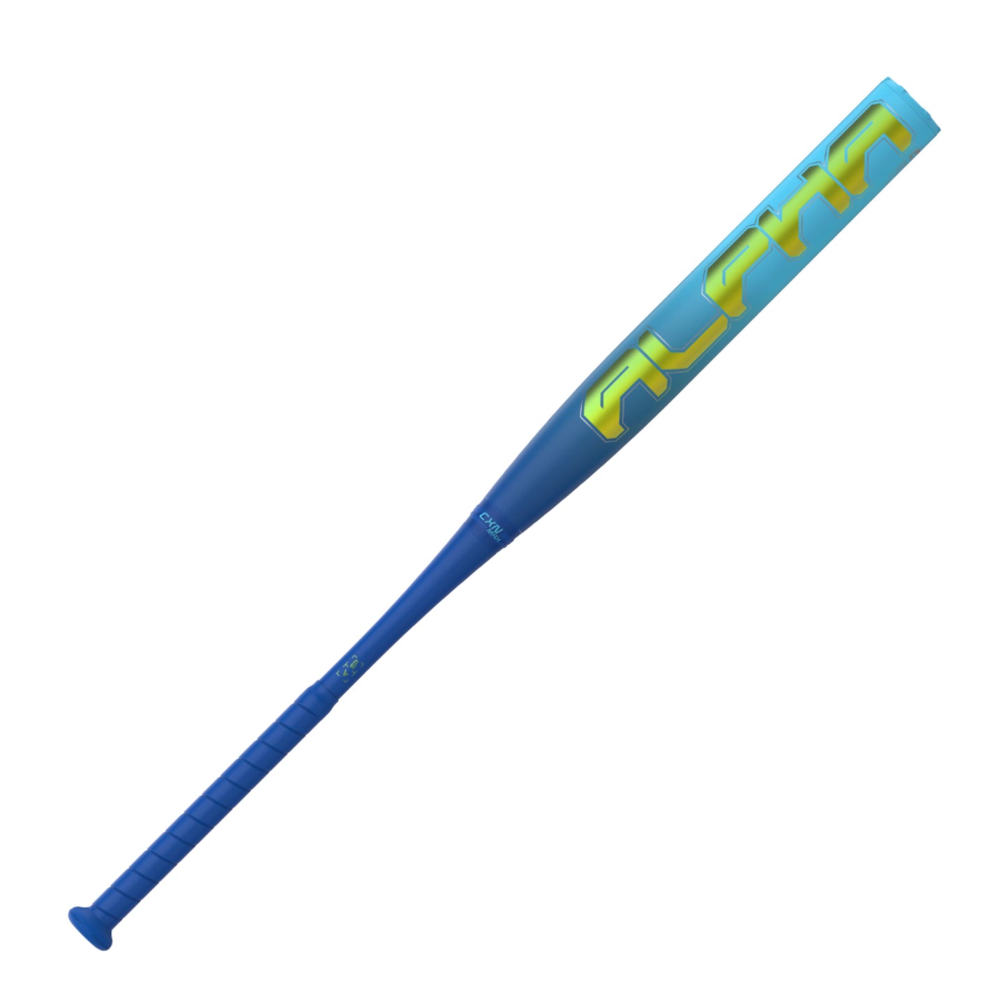 A photo of the The Easton Alpha 232 Loaded 12.5" 2-Piece Slo-pitch Bat in colour blue, teal and gold.