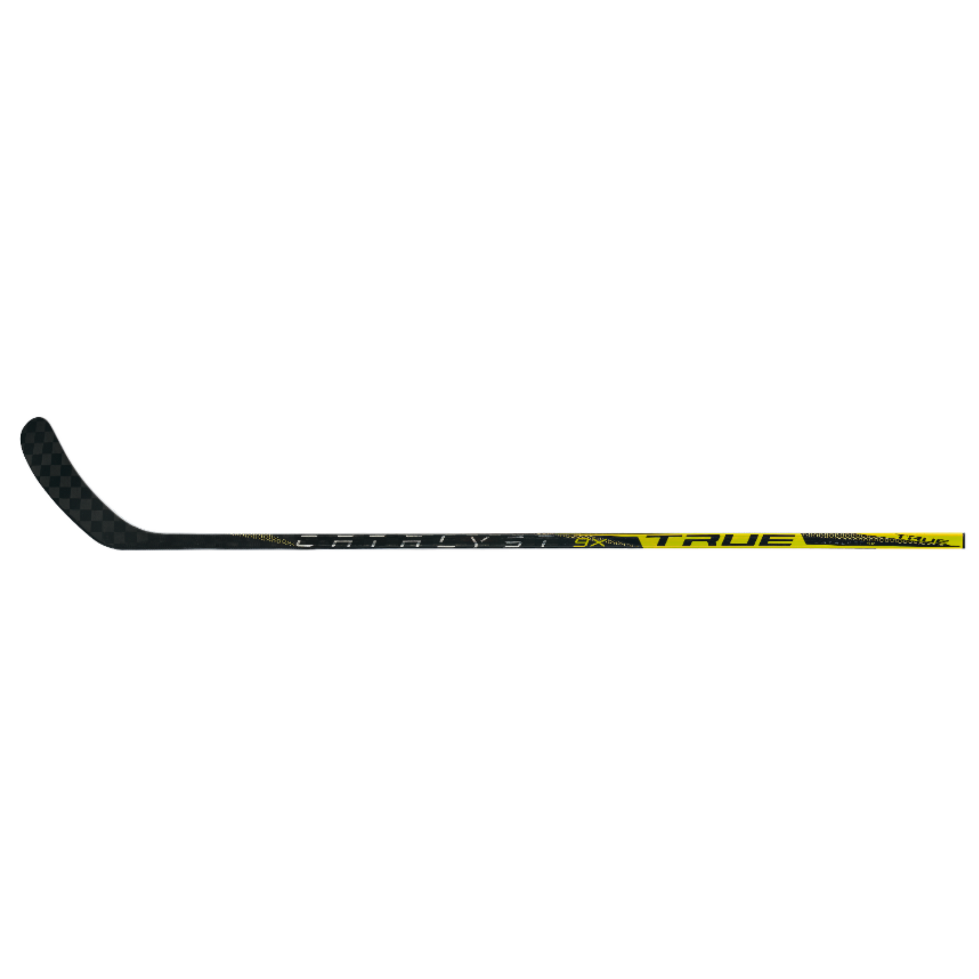 A photo of the True Catalyst 9X Junior Hockey Stick in colour yellow and black. Side view.