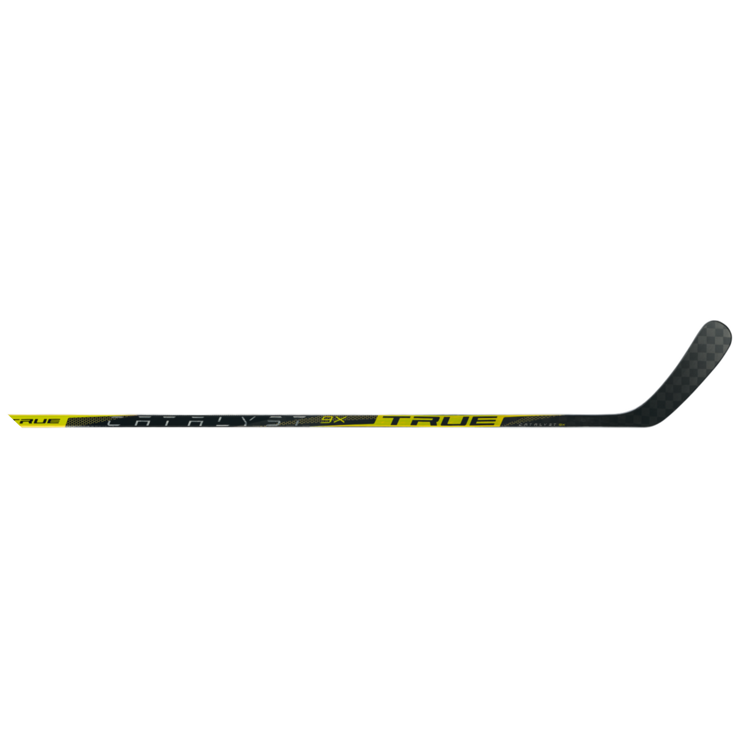 A photo of the True Catalyst 9X Junior Hockey Stick in colour yellow and black. Side view.