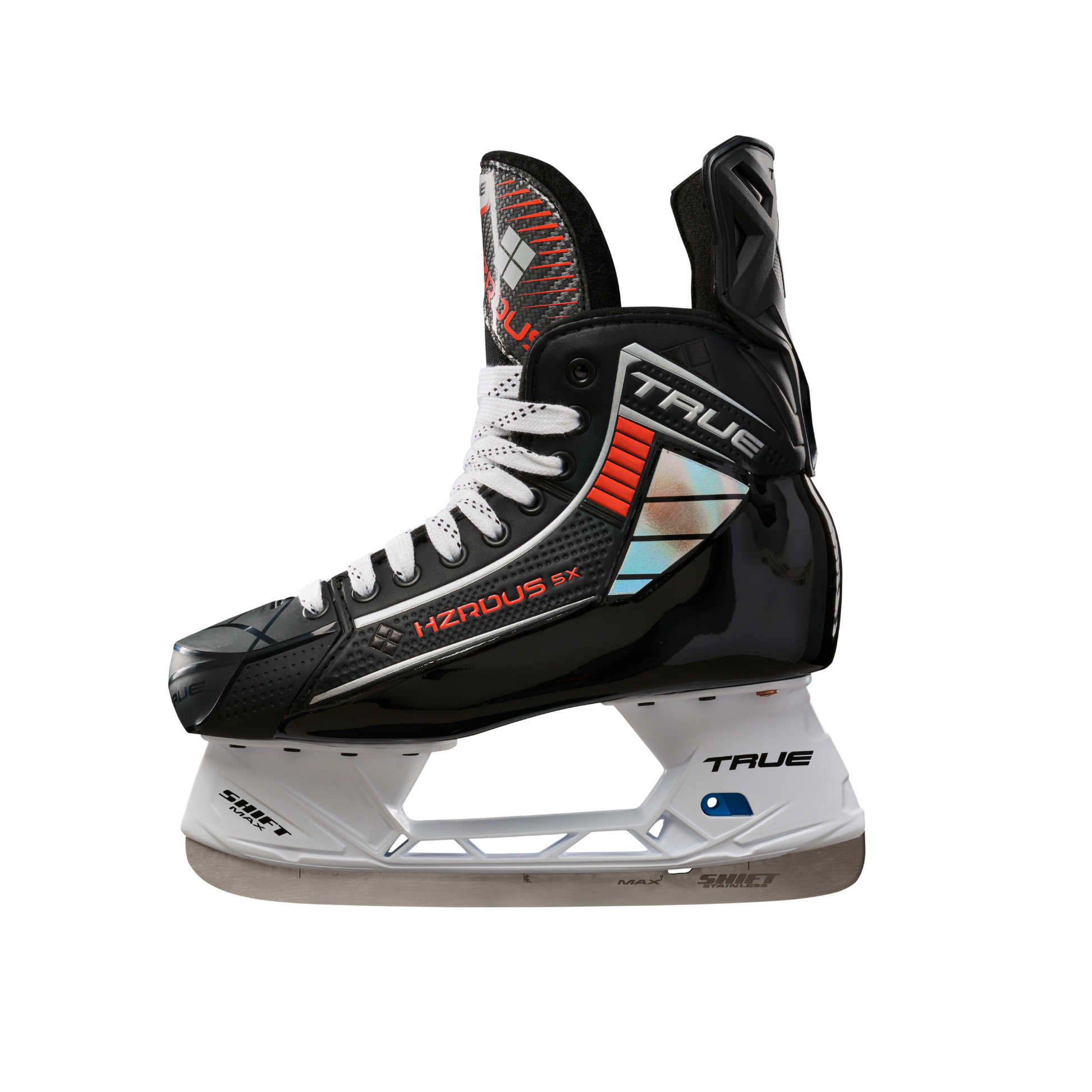 True HZERDUS 5X Senior Hockey Skate in colour black and red side view.