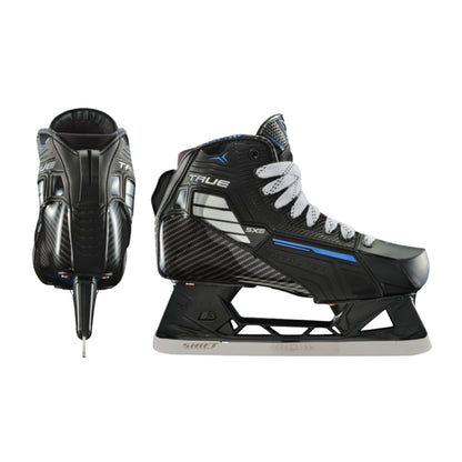 A photo of the True Hockey Catalyst 5X6 Goalie Skate in colour black and blue. 