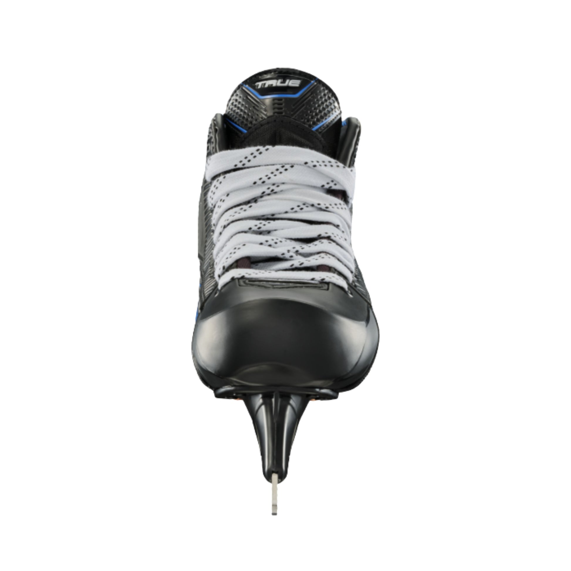 A photo of the True Hockey Catalyst 5X6 Goalie Skate in colour black and blue. 