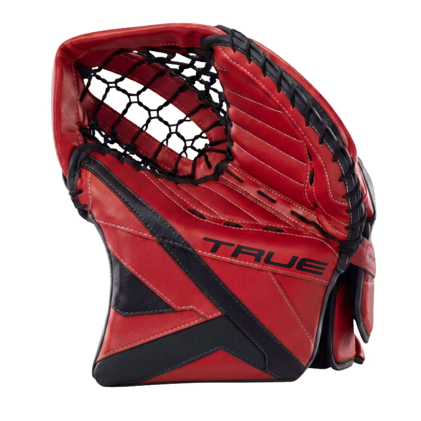 A photo of the True Hockey Catalyst 5X6 Senior Goalie Catcher in colour black and red.