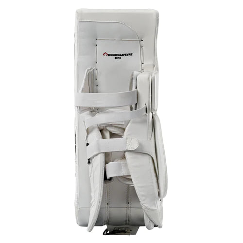 A photo of the True Catalyst 7X3 Senior Goalie Pads in colour white. Rear view.