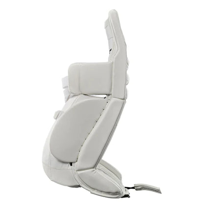 A photo of the True Catalyst 7X3 Senior Goalie Pads in colour white. Side view.