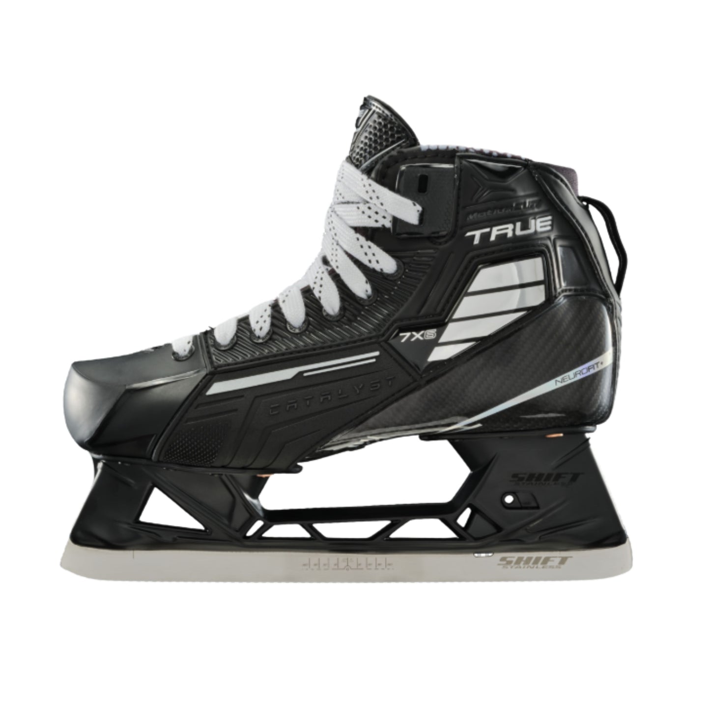 A photo of the True Hockey Catalyst 7X6 Goalie Skate in colour black and white.