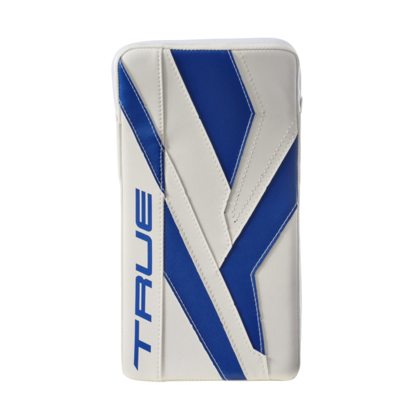 A photo of the True Hockey Catalyst 7X6 Goalie Blocker in colour white and blue.